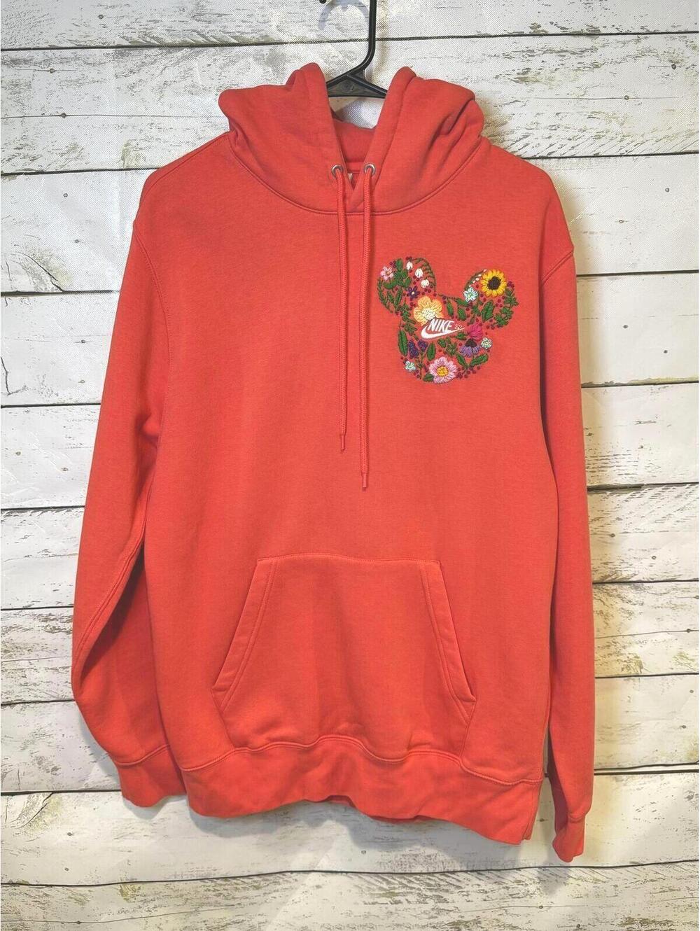 Nike Club Fleece Hoodie Custom Minnie Mouse Floral HandEmbrd. Men's MD NWOT